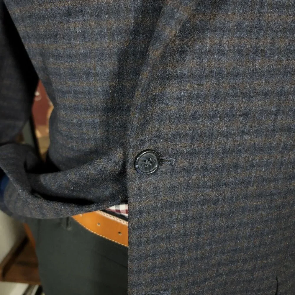 Nautica Men's‎ Flannel Sport Coat Blazer Two Button Brown Navy Plaid Size 46L